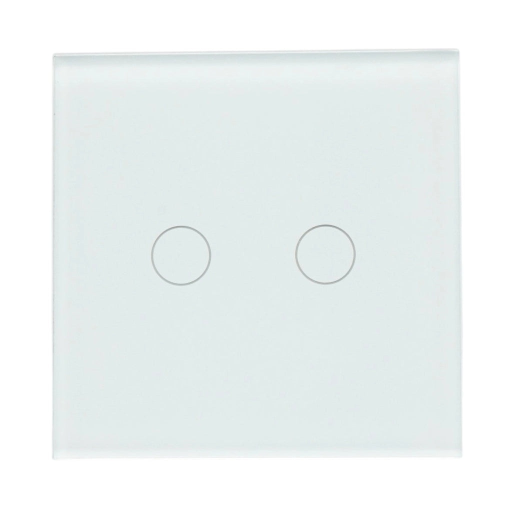 Interruttore doppio touch bianco 220V, spia luminosa, cornice in vetro 86x86x34mm