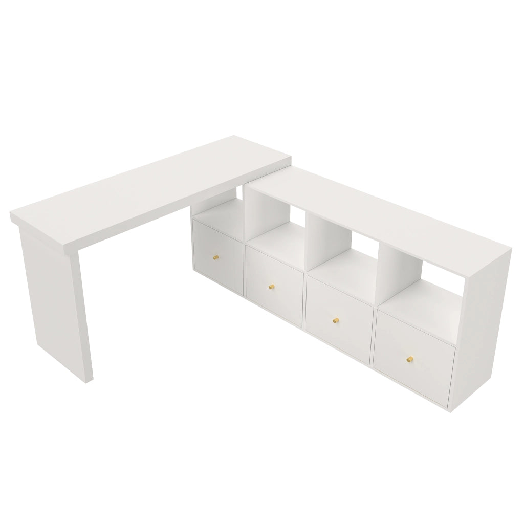 Scrivania girevole a 360° con 4 cassetti e 4 vani; MDF bianco 120x48x78 cm