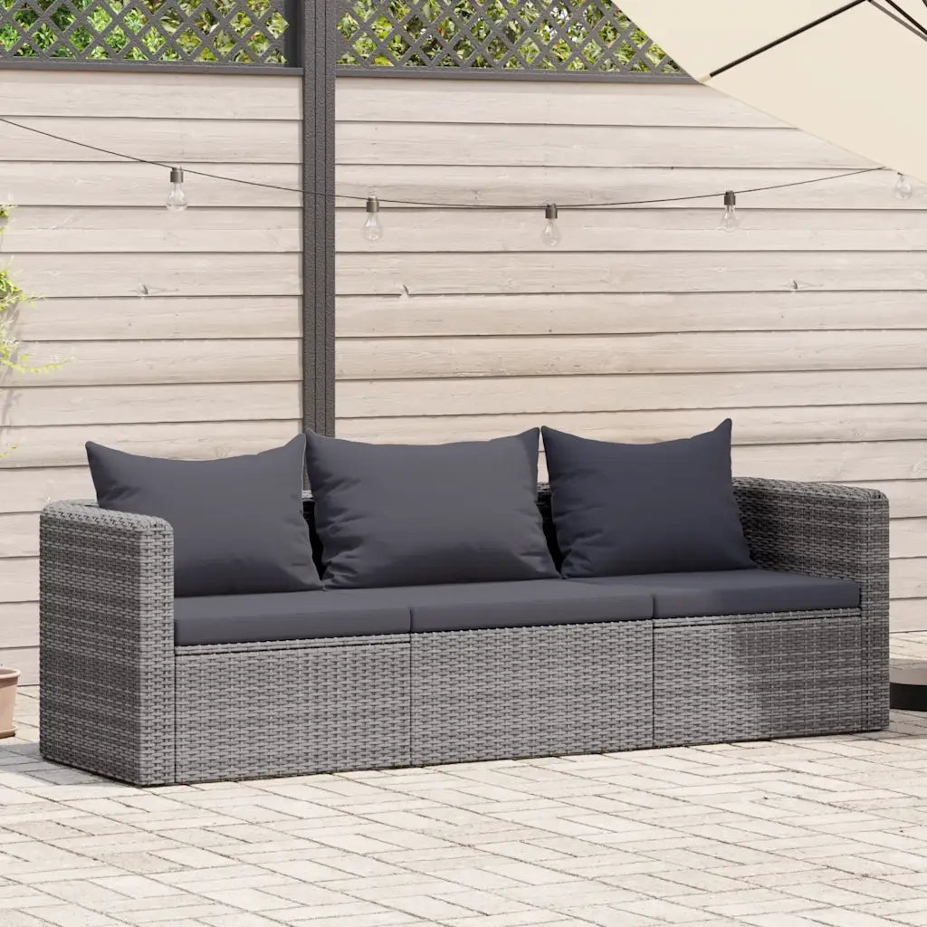 Set Divani da Giardino 3 pz con Cuscini Grigio in Polyrattan 44163