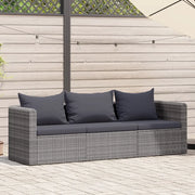 Set Divani da Giardino 3 pz con Cuscini Grigio in Polyrattan 44163