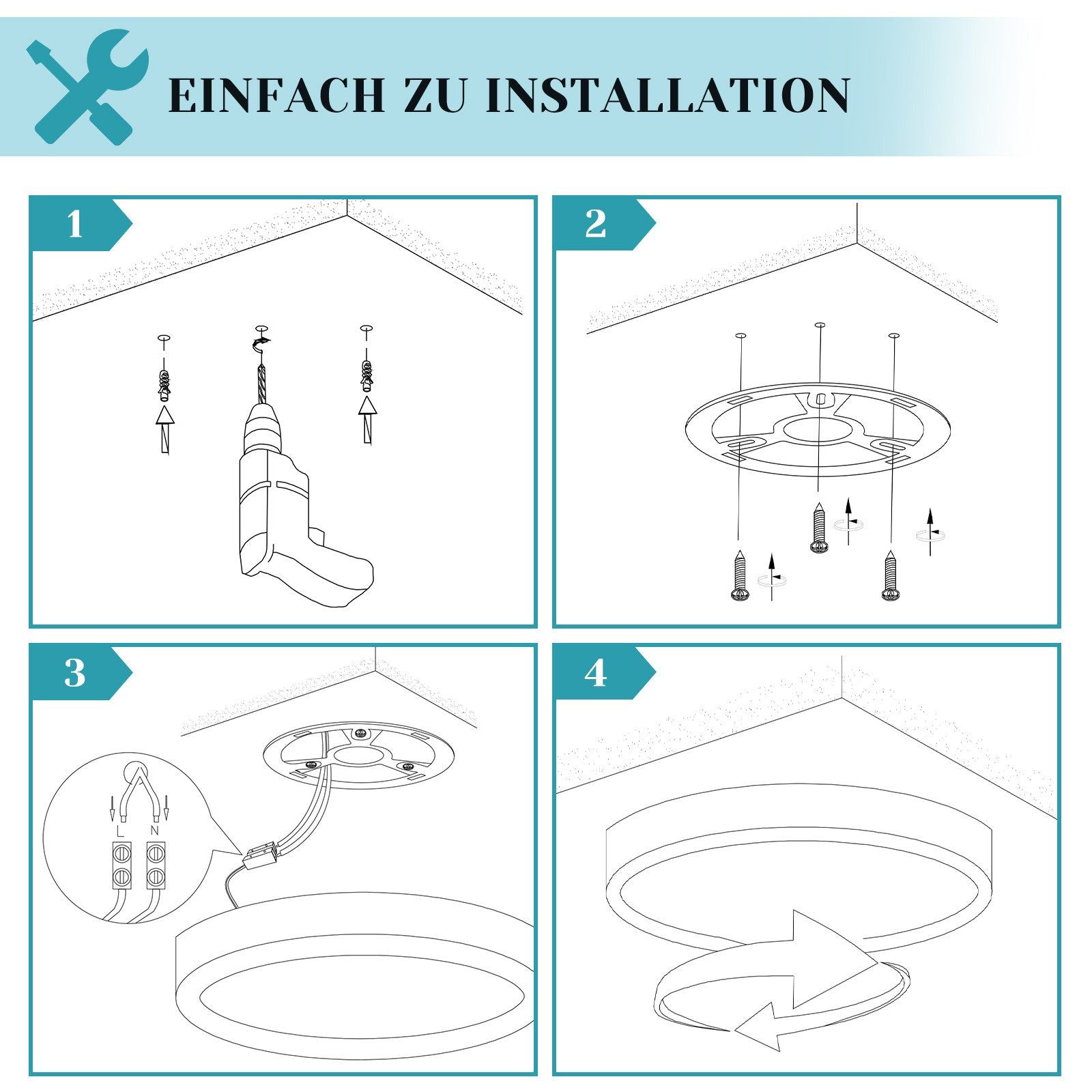 ZMH Lampada da soffitto LED piano 30 cm 24W nero 6000K moderna per cucina corridoio camera letto