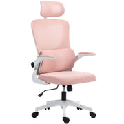 Sedia Ergonomica da Ufficio Girevole 60x59x114-122 cm con Poggiatesta Rimovibile in Tessuto a Rete Rosa