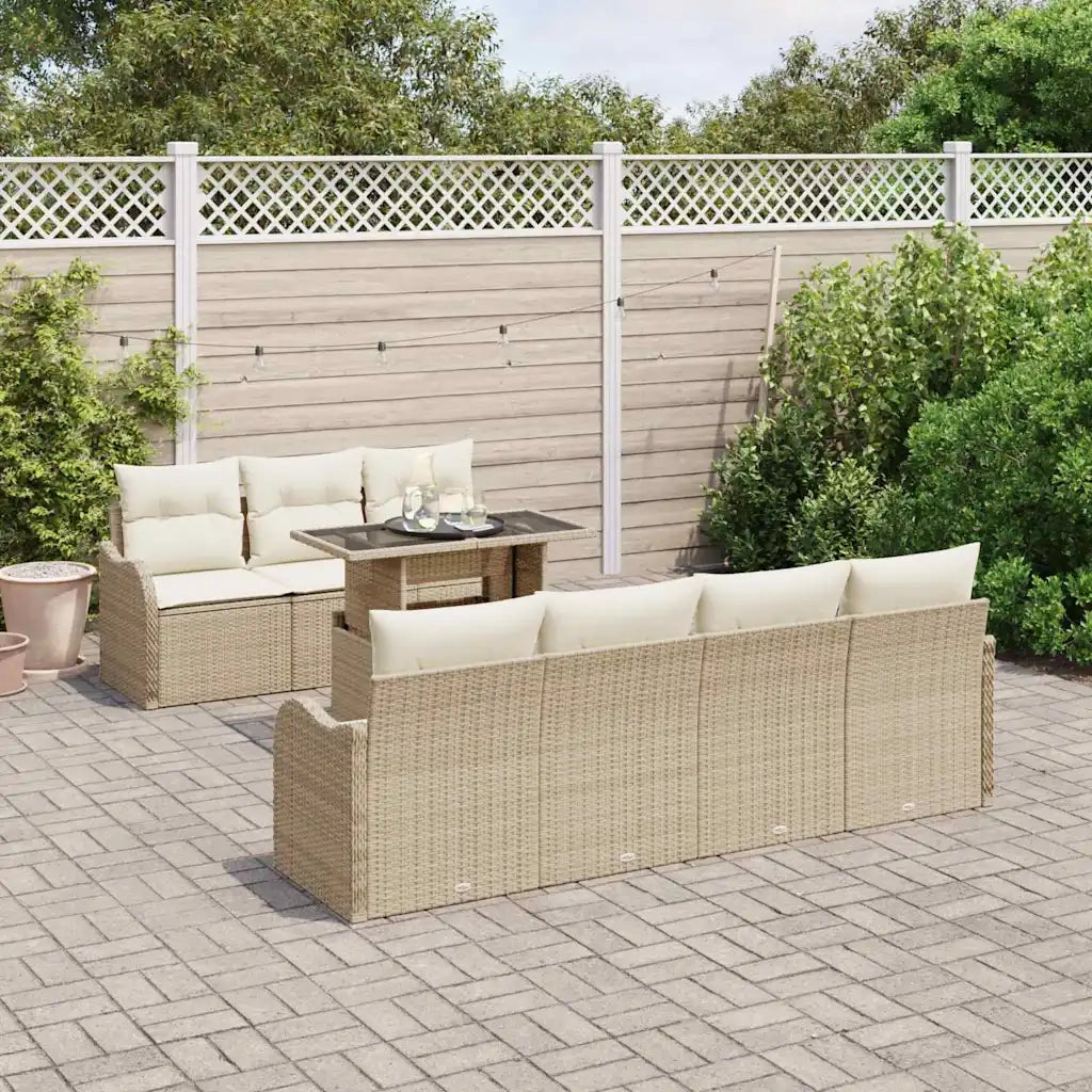 Set Divano da Giardino con cuscino 8 pcs Beige Poly Rattan