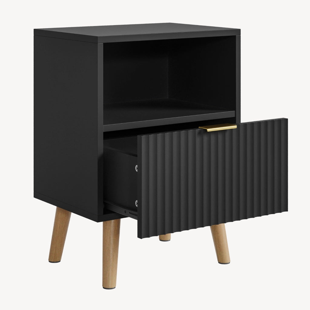 Set di 2 Comodini Nand con Cassetto e Vano Aperto 55x40x30 cm Nero [en.casa]