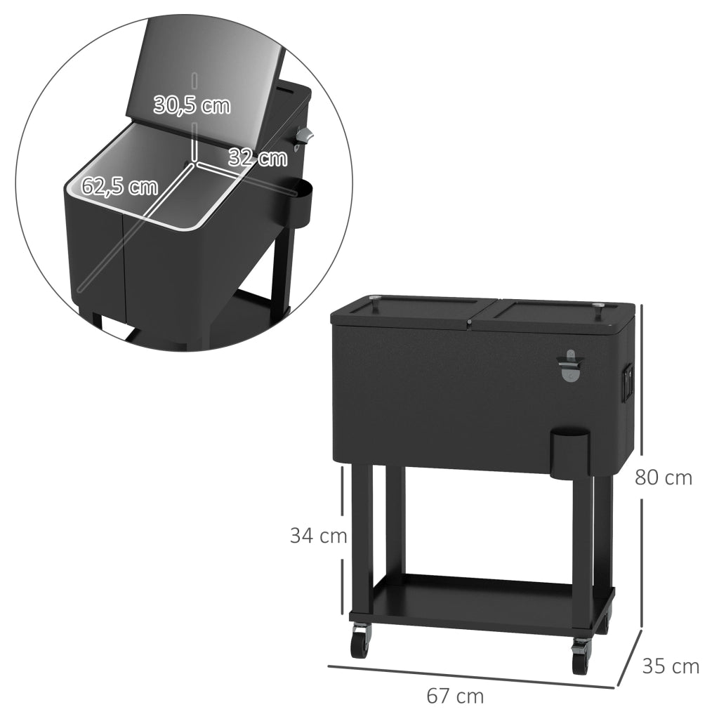 Carrello Bar con Ruote Apribottiglie 56L ¨C Xylo ¨C Nero 67x35x80 cm