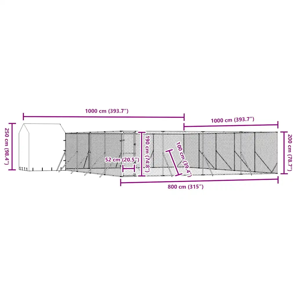 Cuccia Cani da Esterno Tetto Argento 10x10x2,5m Acciaio Zincato 3190481