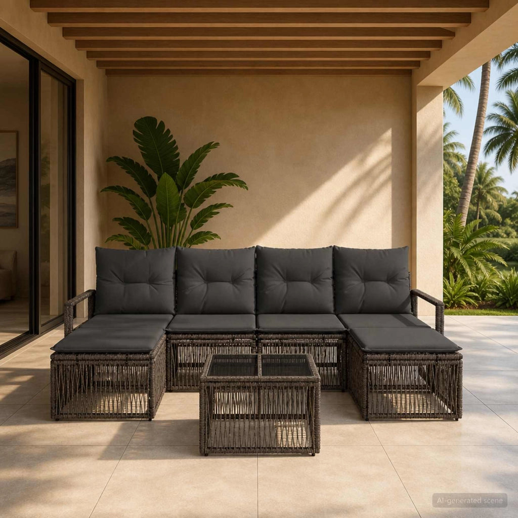 Set Divano da Giardino 7 pz Grigio polyrattan 3435794