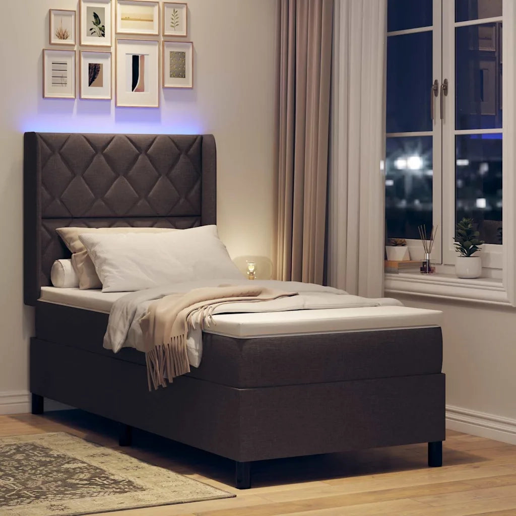 Letto a Sorgente LED Marrone Scuro 100 x 200 cm Tessuto