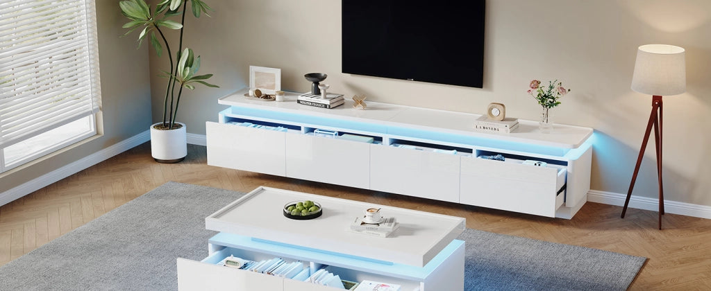 Cassettiera TV bianca lucida in truciolare lunghezza 180 cm