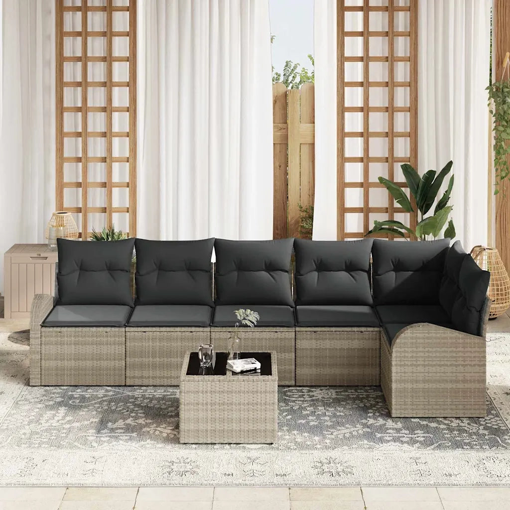 Set Divano da Giardino 7 pcs Grigio chiaro Poly Rattan