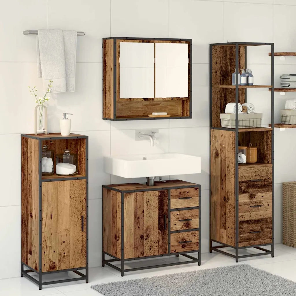 Set di mobili per il bagno con cassetto 3 pcs Legno vecchio