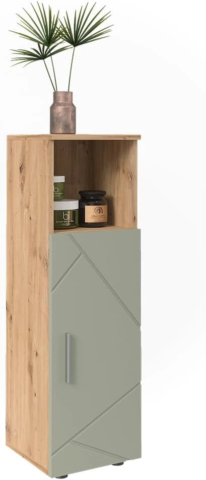 mobiletto bagno Irma, Verde salvia, 30 x 95 cm, Ideale per spazi piccoli e nicchie strette