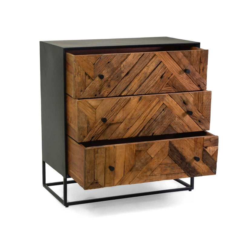 Mobile Legno Jaipur Naturale 3 Cassetti top Nero Cm 75x38h80