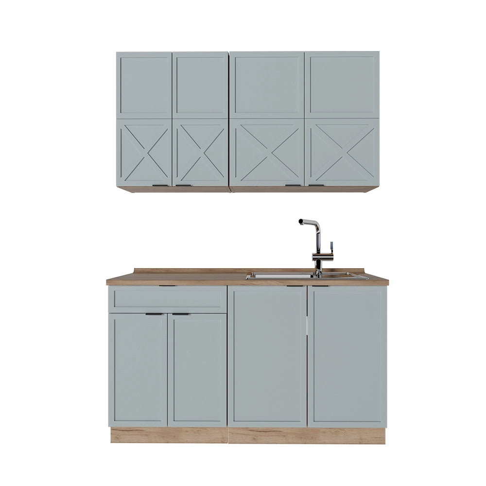 Cucina completa Fame-Line Blu-grigio chiaro/Rovere dorato 140 cm, PL Rovere Vicco