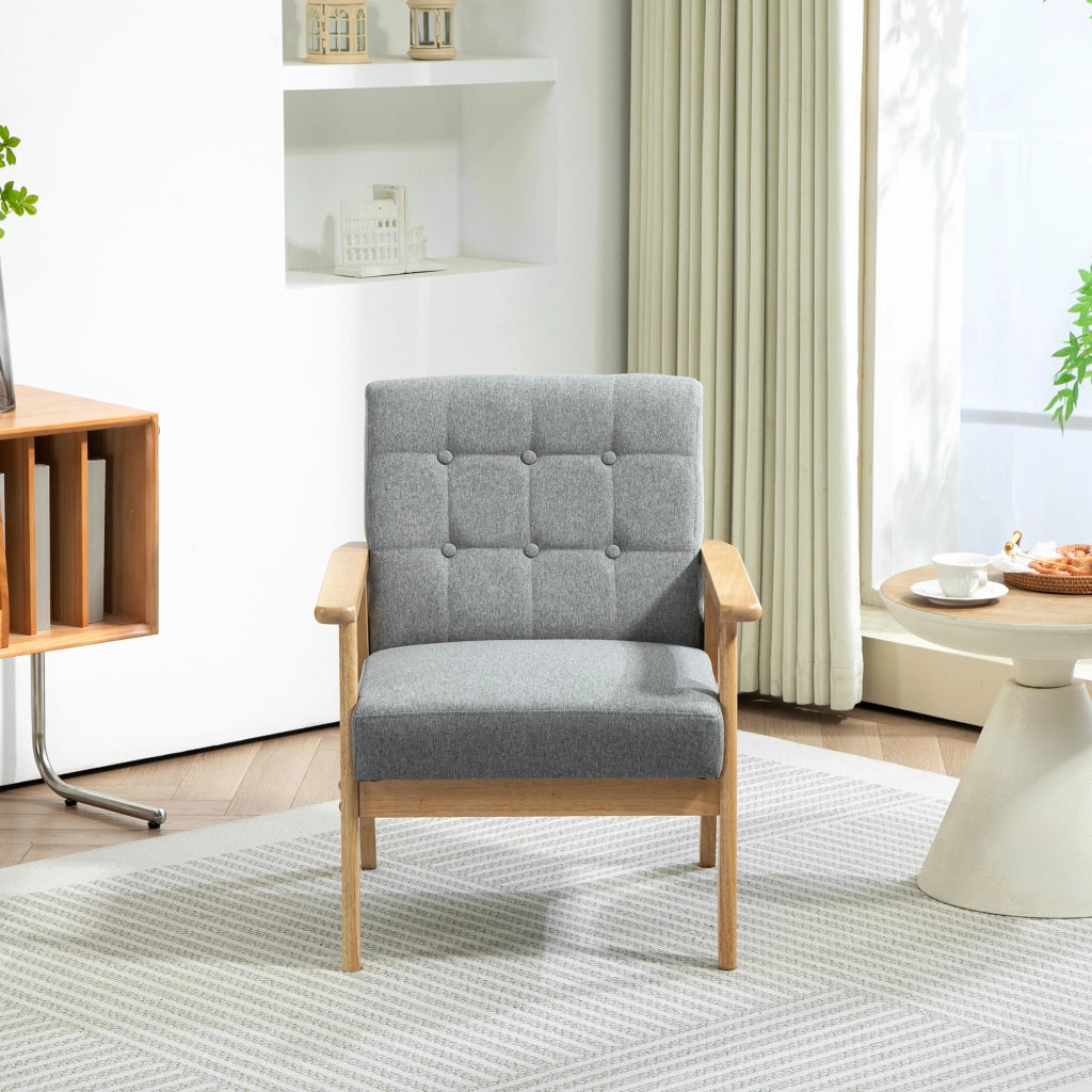 Poltrona in Lino con Braccioli e Struttura in Legno ¨C Zephmum ¨C Grigio Chiaro 130 kg