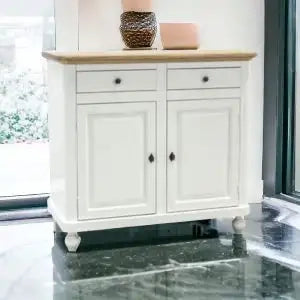 Credenza base napoletana in legno Shabby chic 2 ante bicolore bianca e naturale