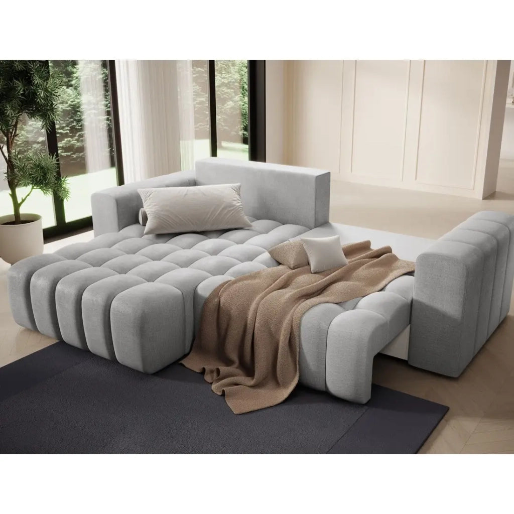 Divano angolare convertibile DORY grigio 250 cm con vano contenitore angolo sinistro