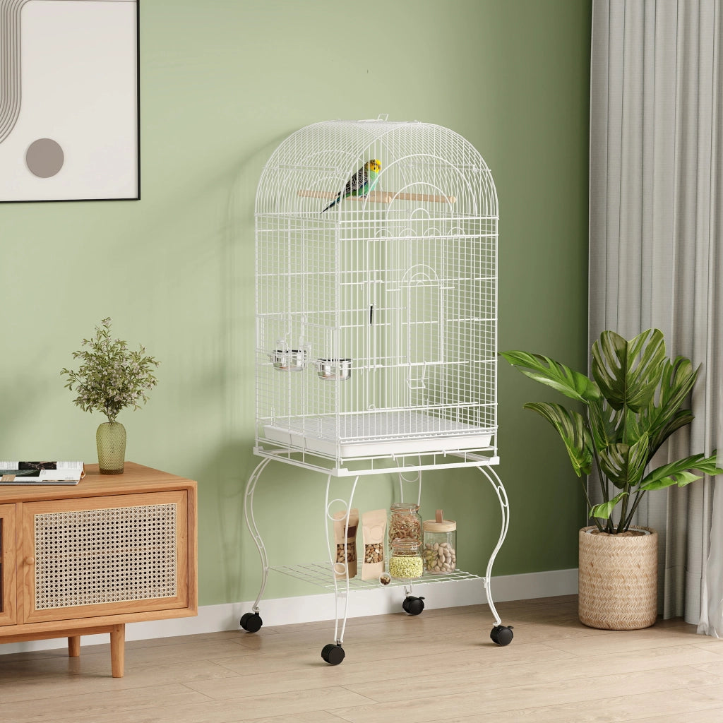 Gabbia per Uccelli con Ruote e Ripiano ¨C zephmum ¨C Bianco 51x51x153 cm