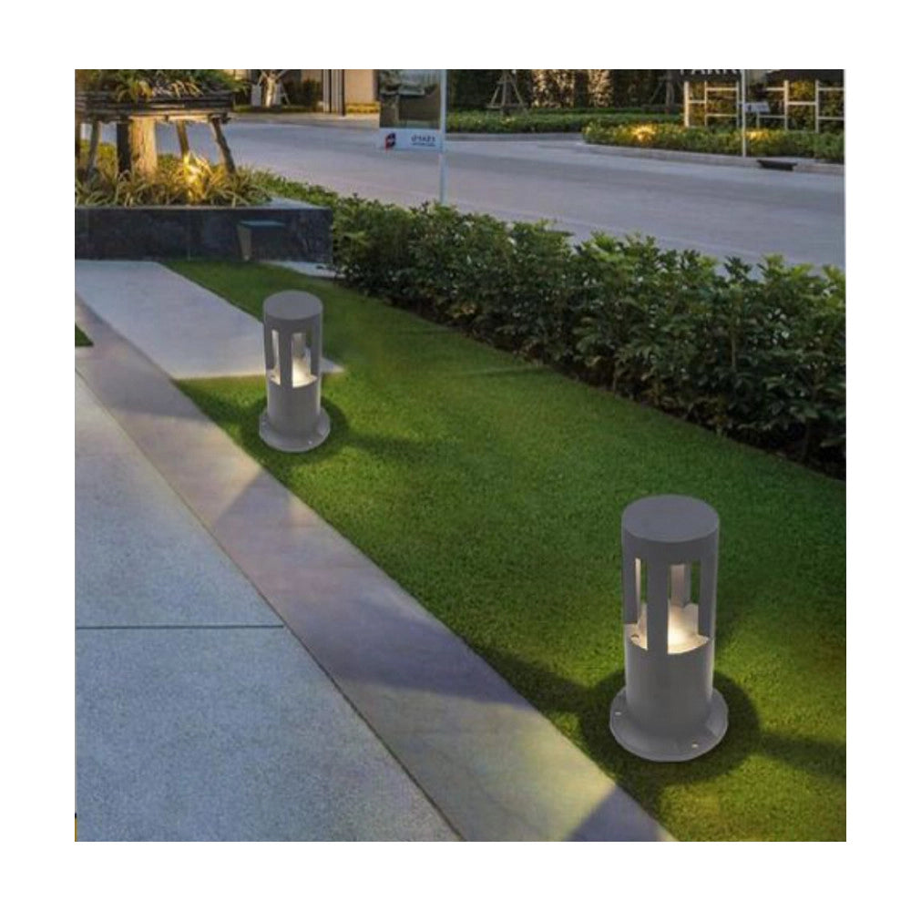 Trade Shop - Lampada Da Terra Segnapasso Grigio Da Giardino Ip65 In Alluminio Vetro 12w Es59 -