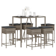Set Bar da Giardino 7 pz con Cuscini in Polyrattan Grigio
