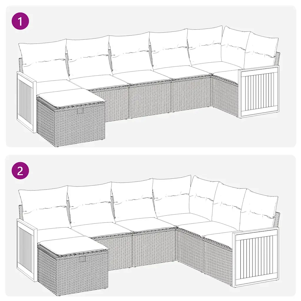 Set Divani da Giardino 7 pz con Cuscini Beige in Polyrattan