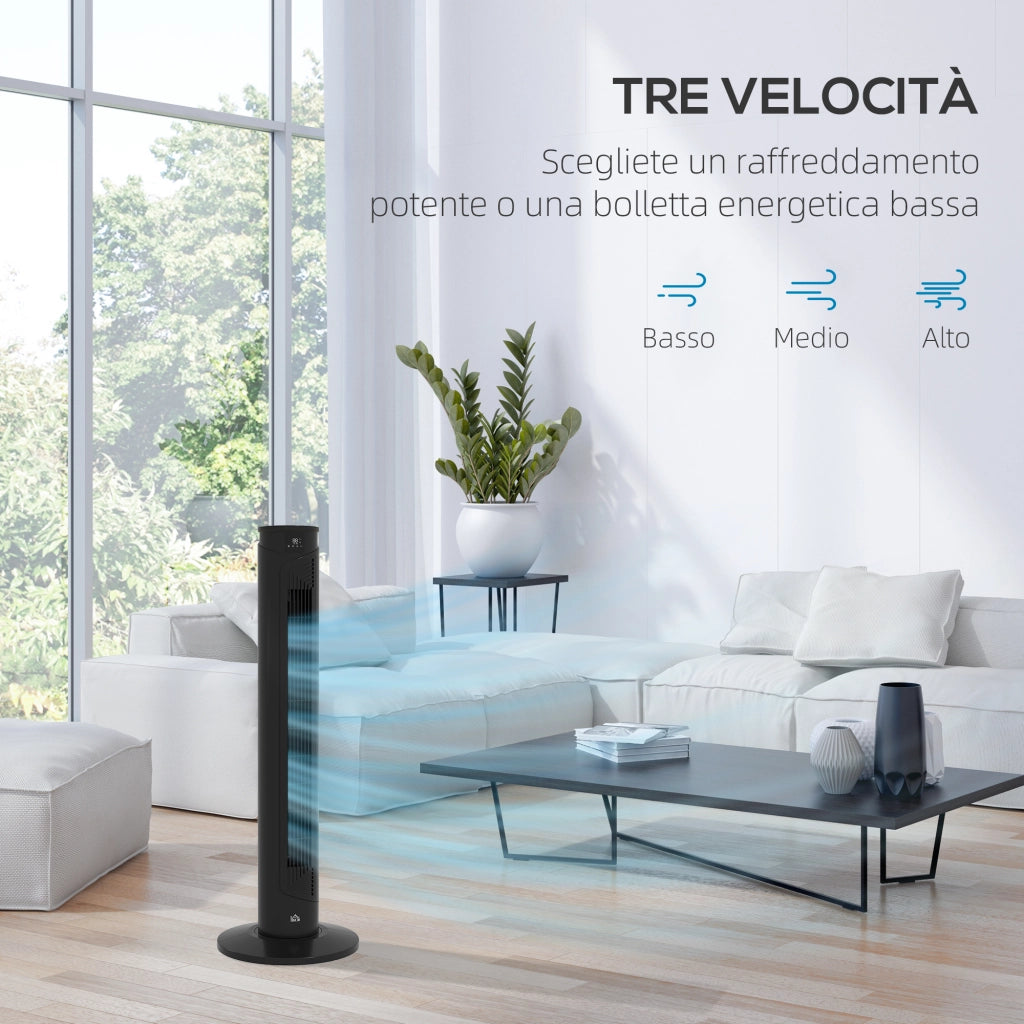 Ventilatore a Torre 45W a 4 Modalit¨¤ e 3 Velocit¨¤ con Timer da 12h, in ABS, ?31.5x93 cm, Nero