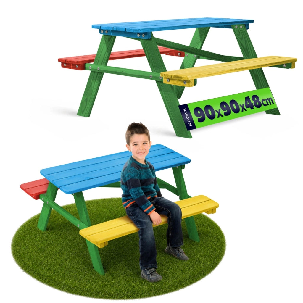 Panchina da giardino KADAX, panchina in legno per bambini con tavolino per il giardino
