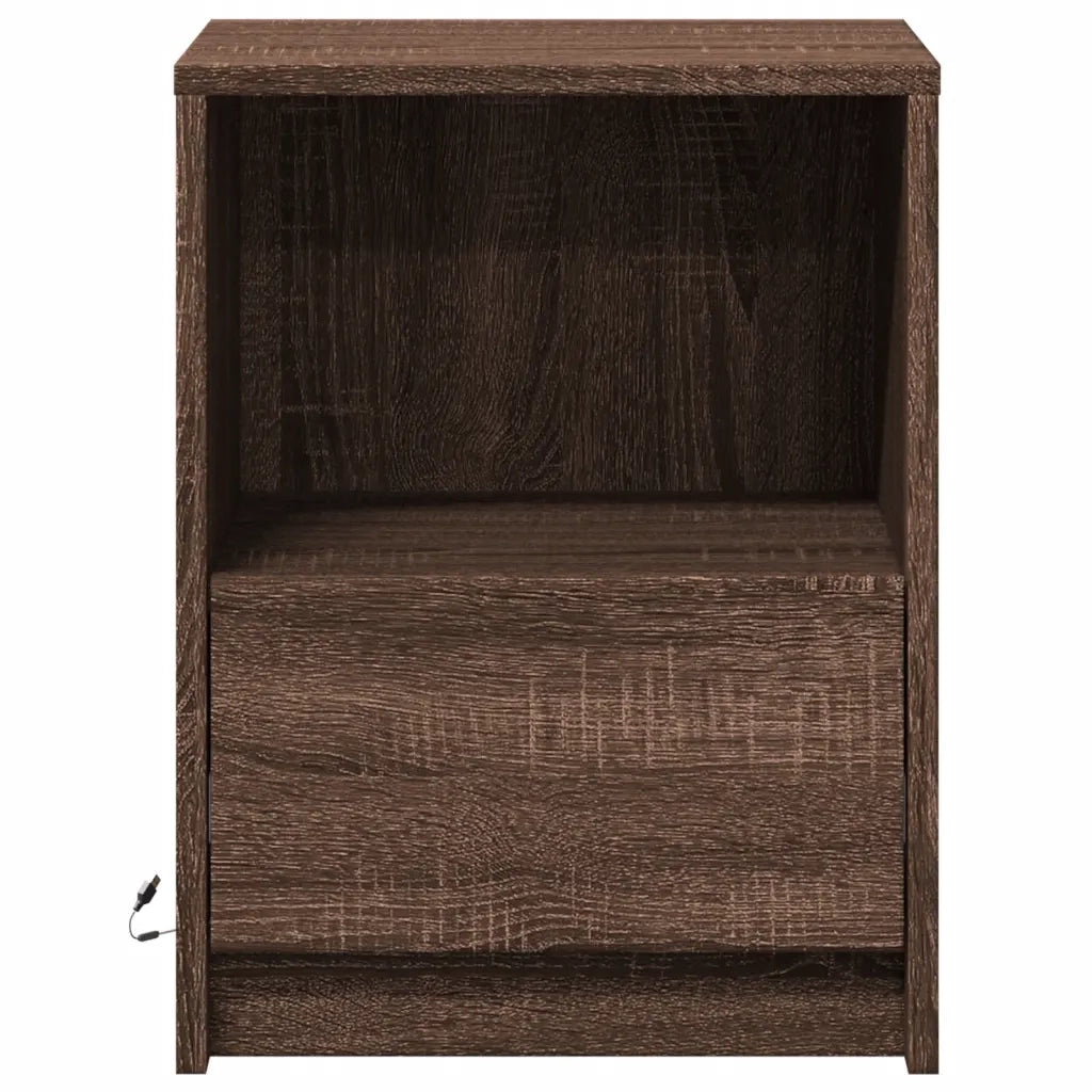 Comodino con Luci LED-Tavolino da notte Rovere Marrone in Legno Multistrato 215075