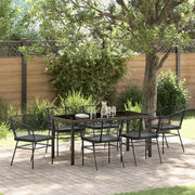 Set da pranzo da giardino 7 pezzi con cuscini in rattan nero