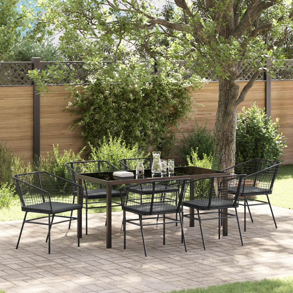 Set da pranzo da giardino 7 pezzi con cuscini in rattan nero