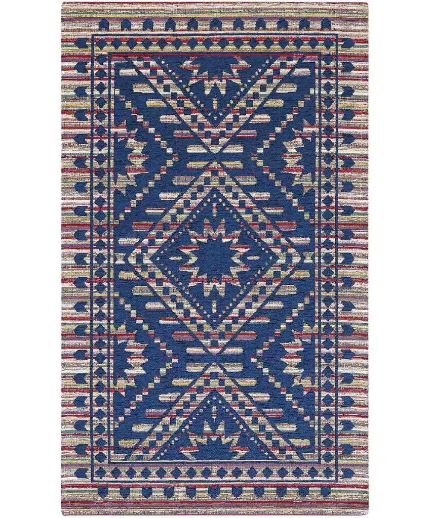 Tappeto Arredo KENYA BLU salotto soggiorno camera, disegno kilim etnico africano, multiuso lavabile antiscivolo cm.175x240