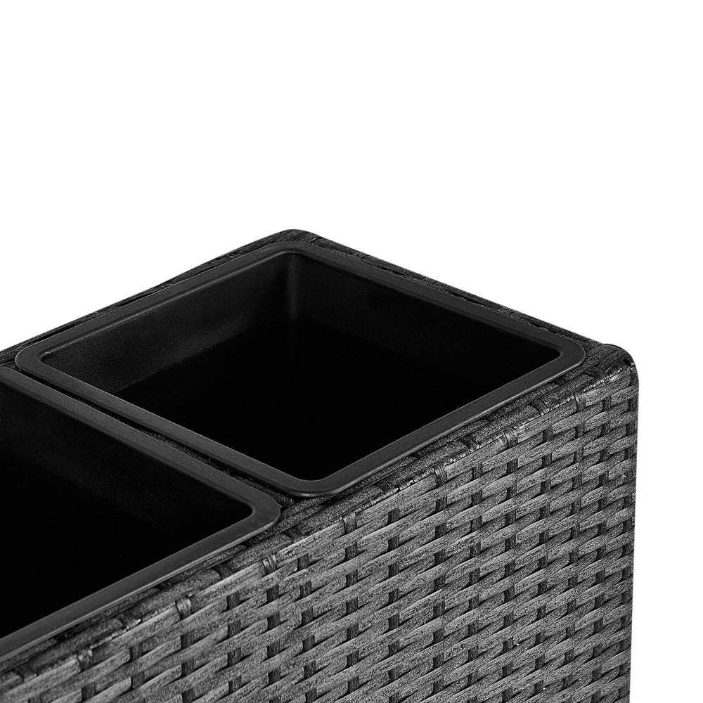 Fioriera da giardino in finto rattan nero con 3 inserti per interni e per esterni