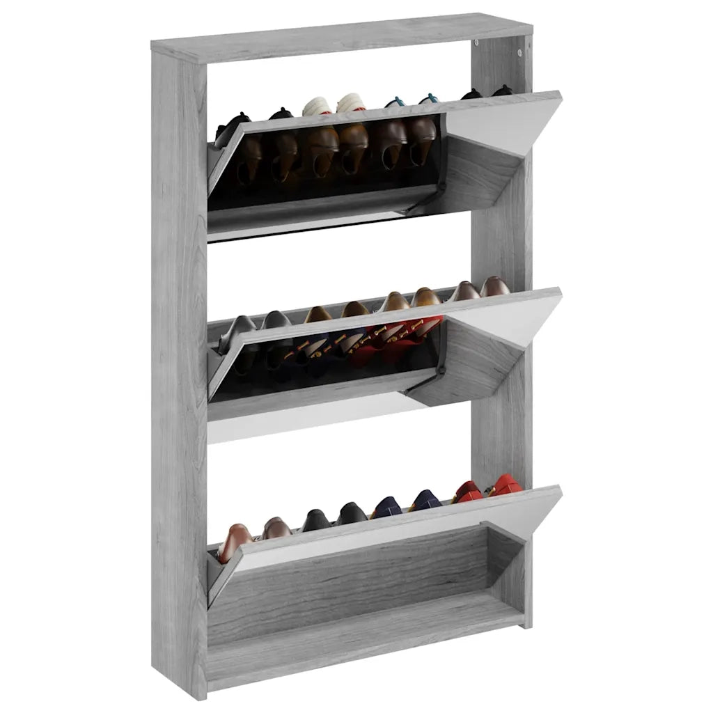 Scarpiera con Specchio a 3 Livelli-Mobile con specchio Grigio sonoma 63x17x102,5 cm