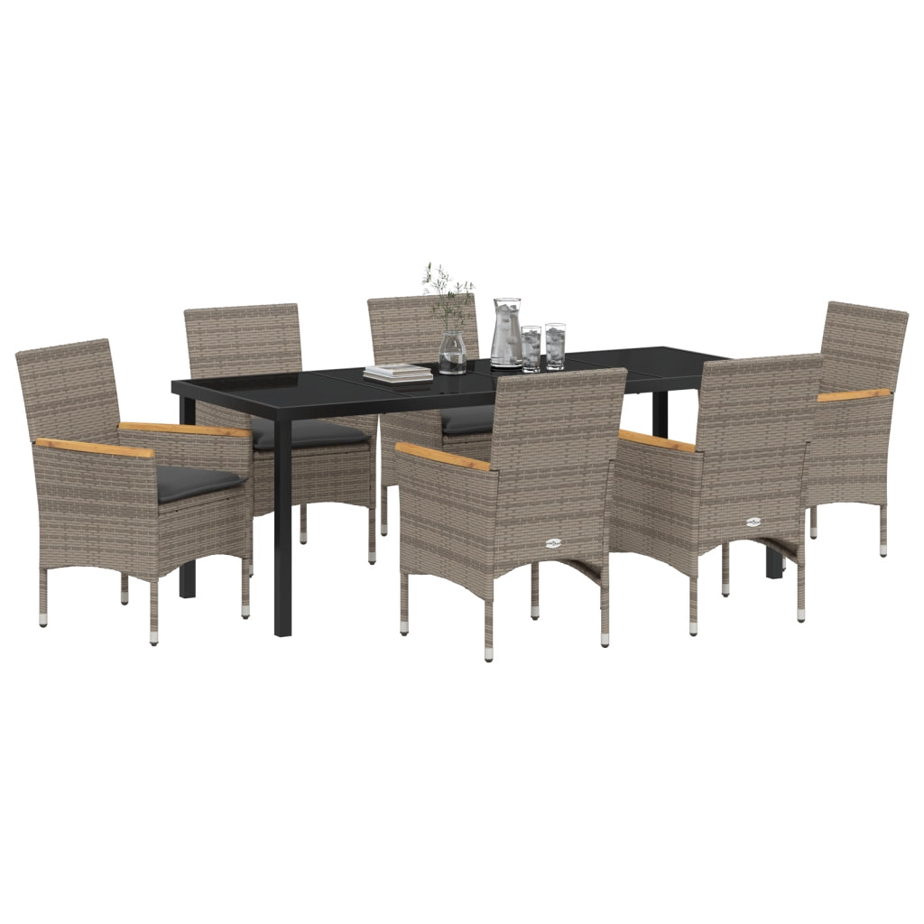 Set da Pranzo da Giardino  7 Pezzi con Cuscini Rattan Polyrattan Grigio