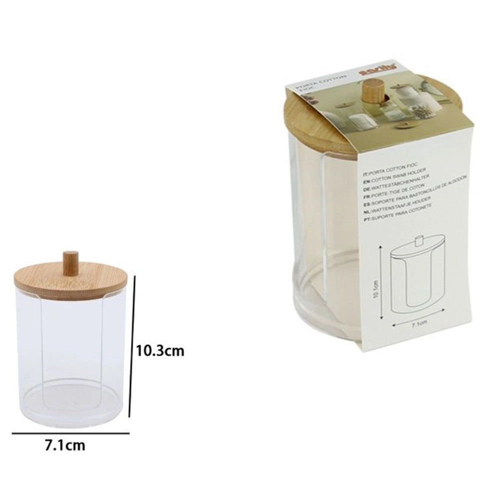 Trade Shop - Contenitore Porta Dischetti Struccanti Trasparente Con Coperchio In Legno 7.1x10.3cm 10822 -
