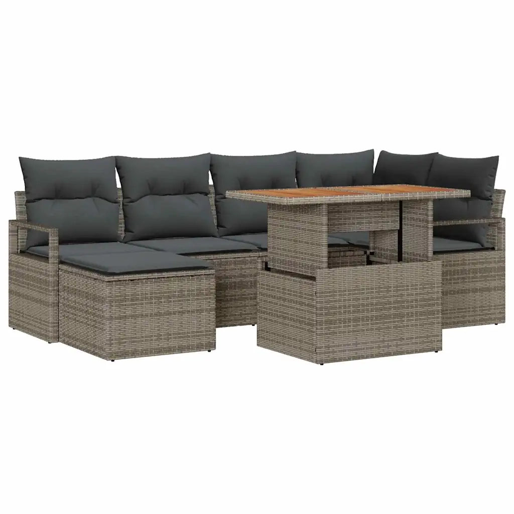 Set Divano da Giardino 7 pcs Grigio Poly Rattan