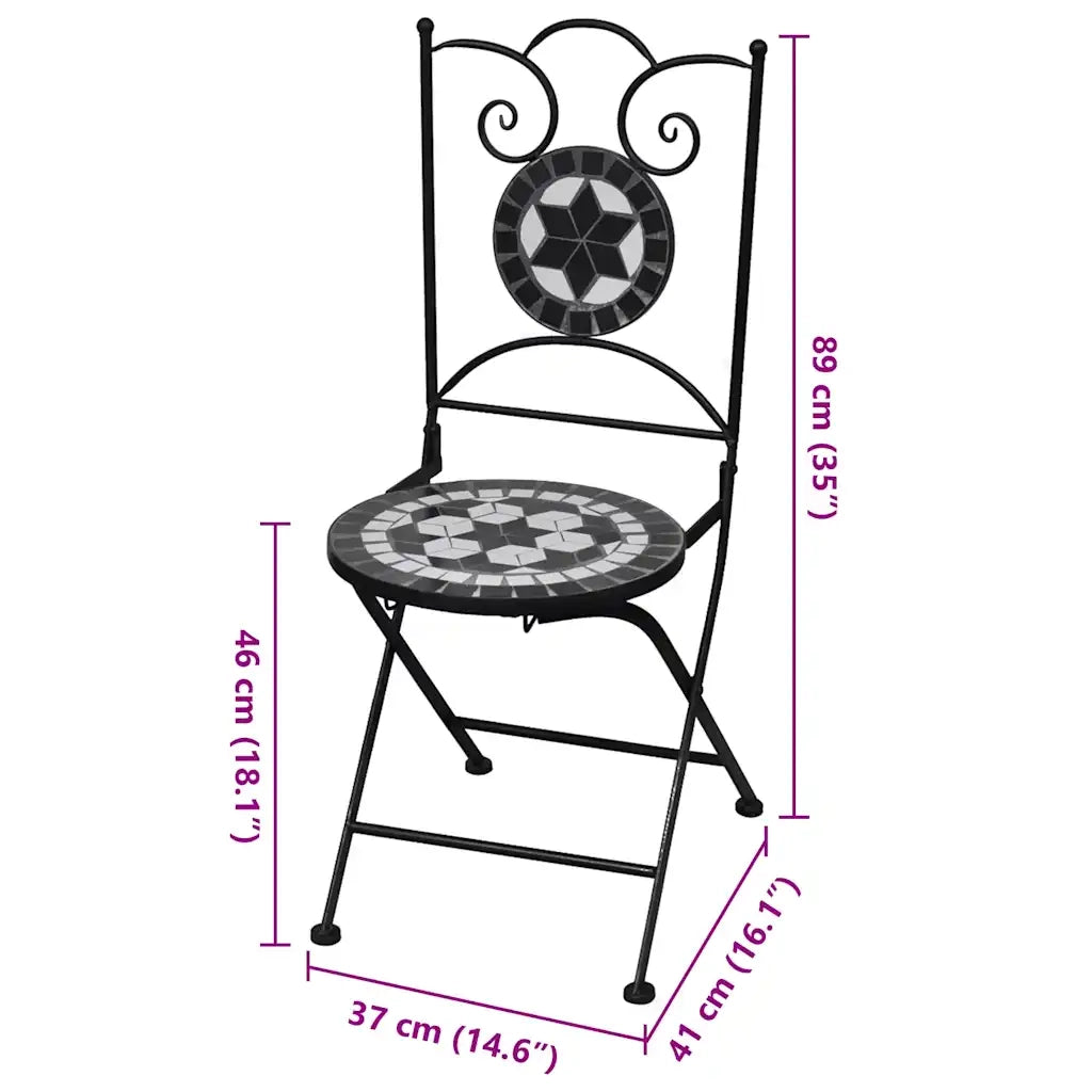 Sedie da Bistrot Pieghevoli 2 pz in Ceramica Nero e Bianco cod mxl 10138