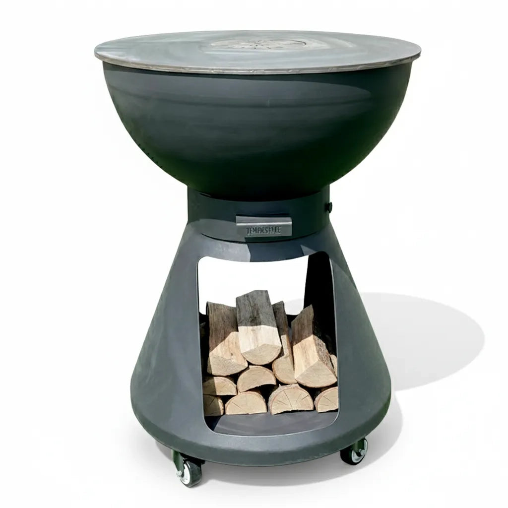 Tempo Style – Barbecue a Legna e Carbone Yucatán Antracite | BBQ in Acciaio Corten da Esterno con ruote e Griglia di cottura in Acciaio Inox 316