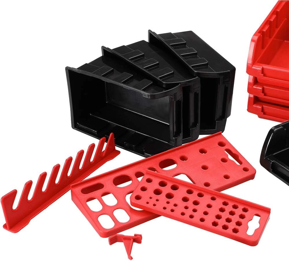 ® Pannello Preforato Portautensili 86 pz. Box Impilabili Parete Attrezzata Officina Organizer Ampliabile Garage