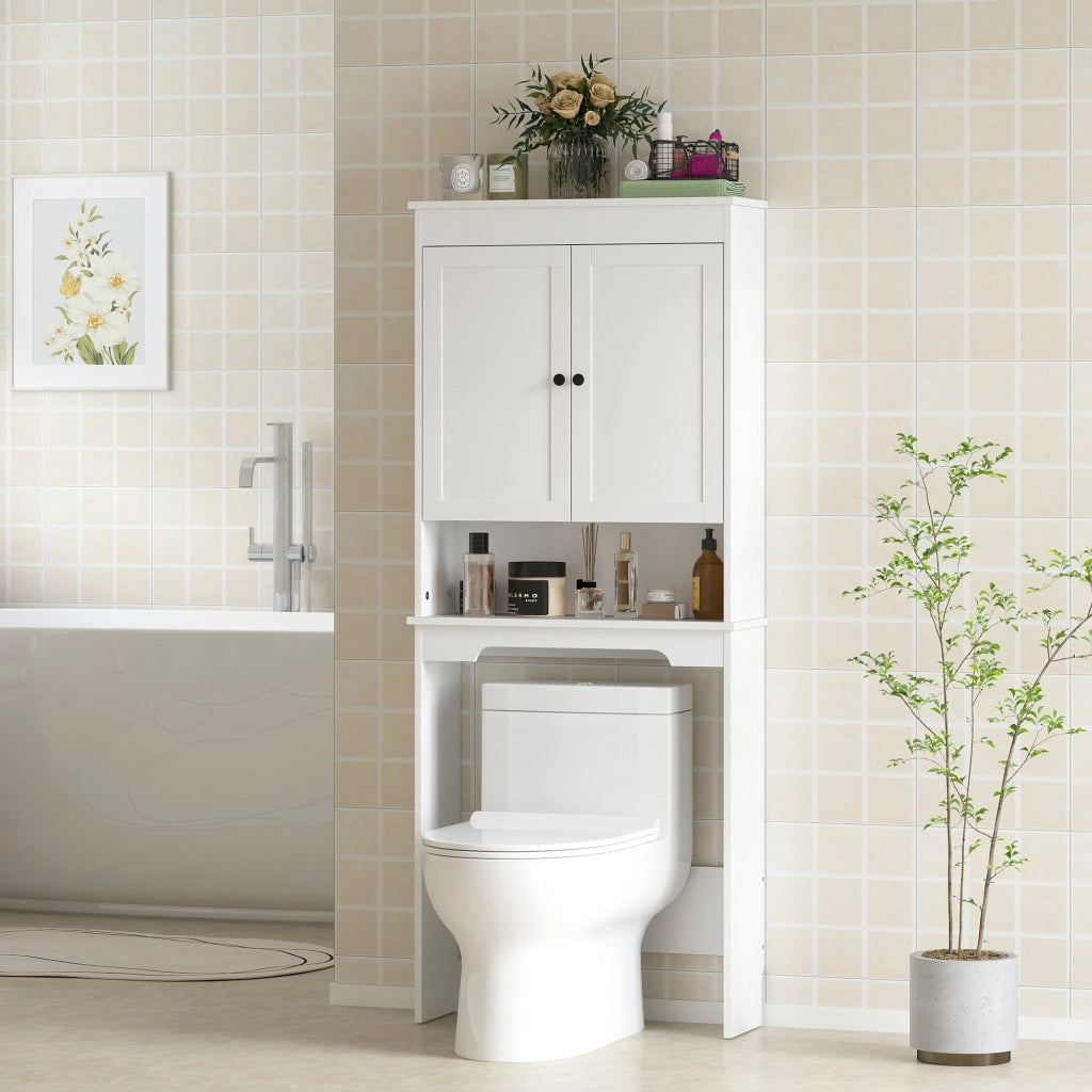 Mobile Bagno Sopra WC con Ante e Ripiano ¨C Zephmum ¨C Bianco Legno 65x22x161 cm
