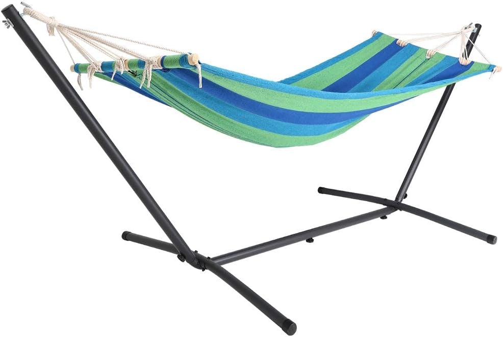 Amaca con Supporto Portata 150kg Amache Giardino Spiaggia Campeggio Balcone Terrazzo Blu