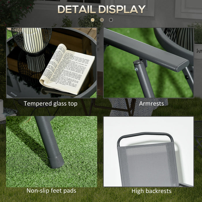 Set Tavolino e 2 Sedie Pieghevoli da Giardino  in Metallo Grigio Chiaro