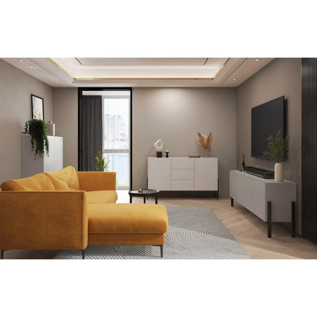 Buffet design collezione SALMA - 2 porte & 3 cassetti – Beige & nero opaco, 154×90×40 cm
