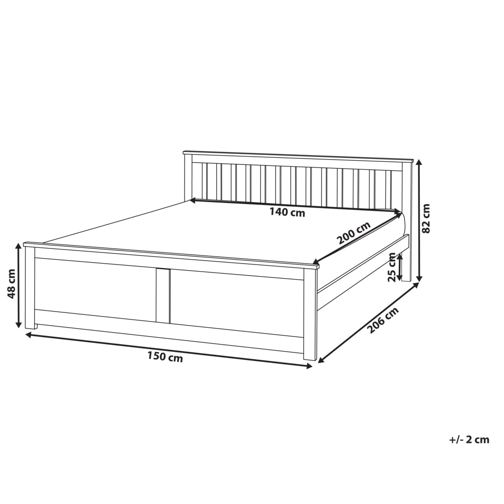 Letto matrimoniale in legno di Pino Bianco con Rete a Doghe 140 x 200 cm stile minimalista