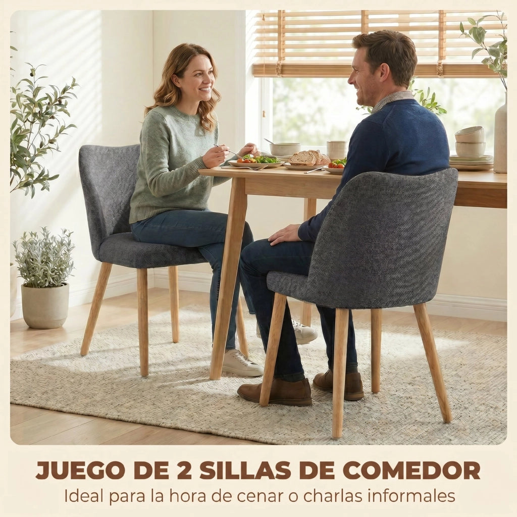 Set di 2 Sedie da Pranzo Imbottite in Tessuto ¨C Zephmum ¨C Grigio Chiaro con Gambe in Legno