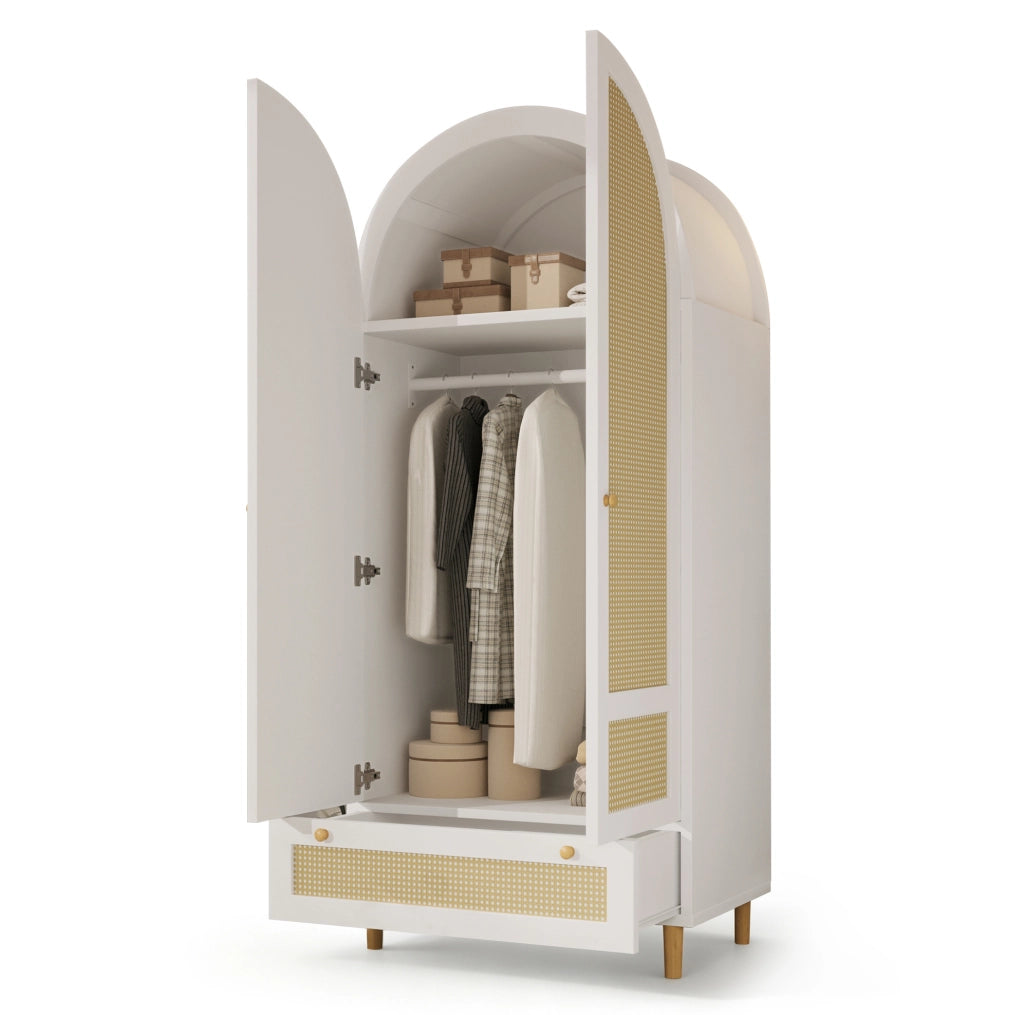 Armadio guardaroba 80 x 50 x 180 cm in MDF bianco con design ad arco; asta e cassetto