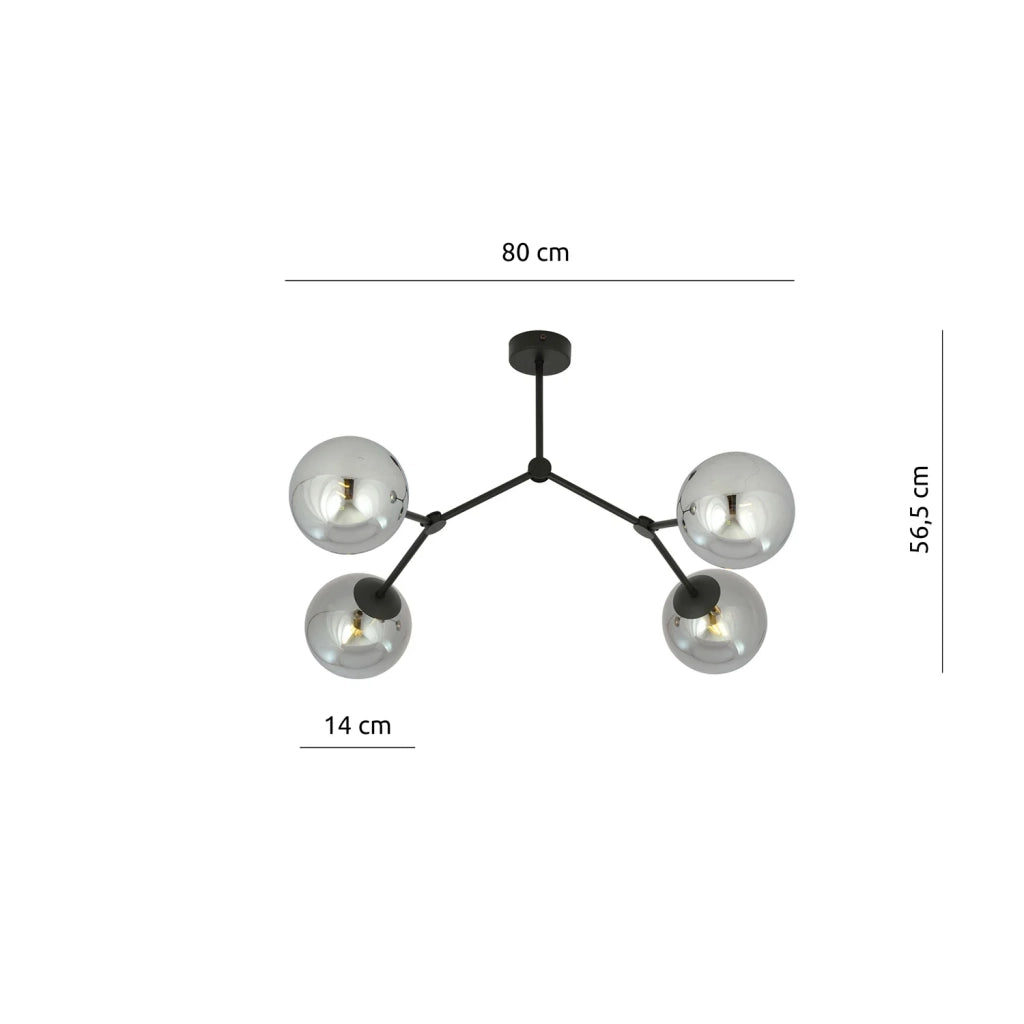 Plafoniera Minimal Iperione Acciaio Nero Grigio 4 Luci E14 Ip20