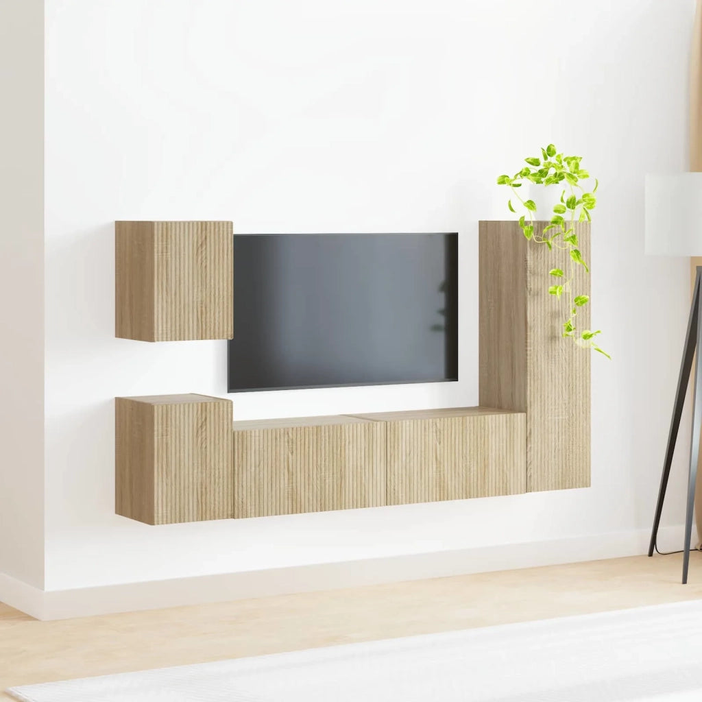 Set mobile TV 4 pz | Armadietto TV | Mobile Porta TV Rovere Sonoma Legno multistrato