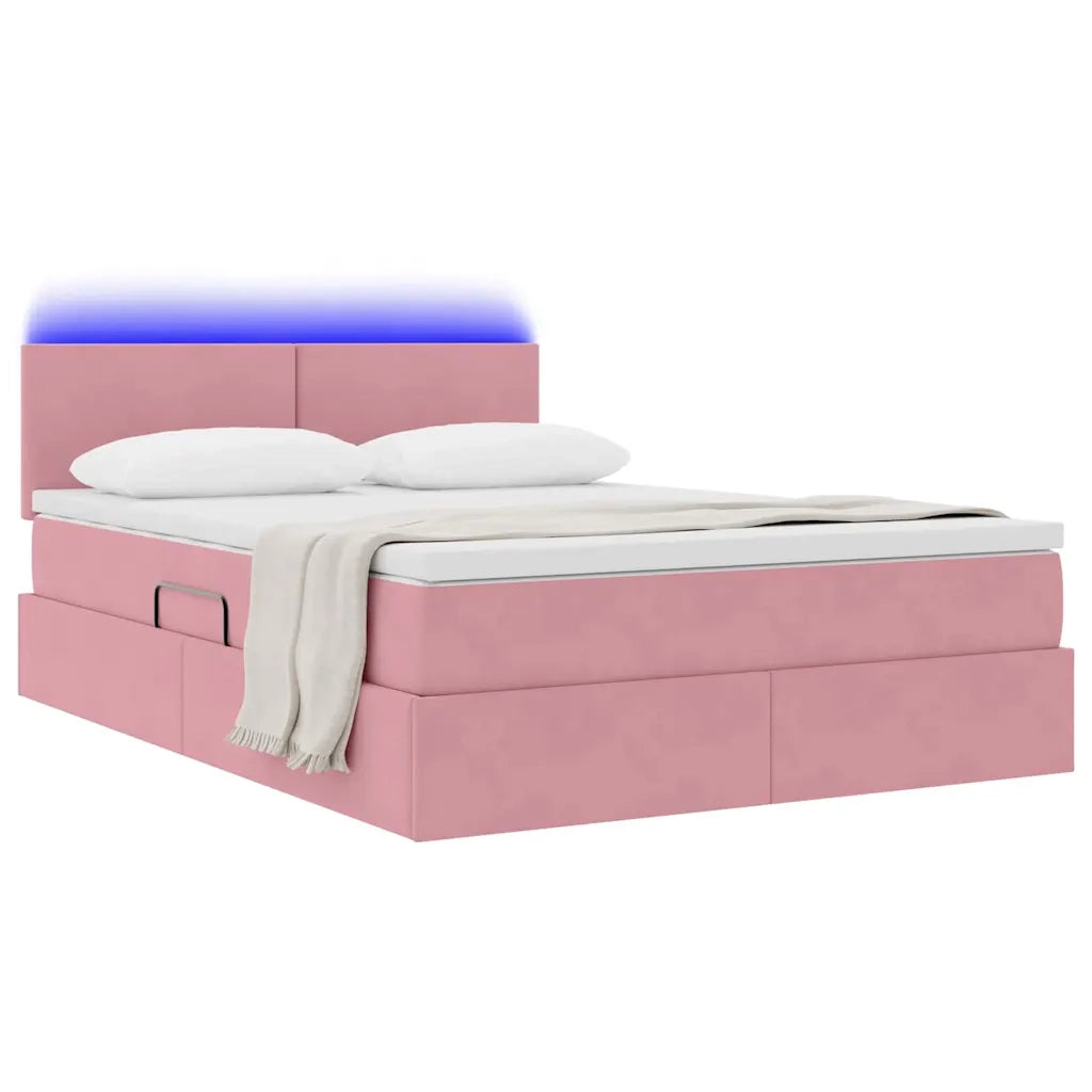 Letto con contenitore LED e materasso Rosa 140 x 200 cm Velluto
