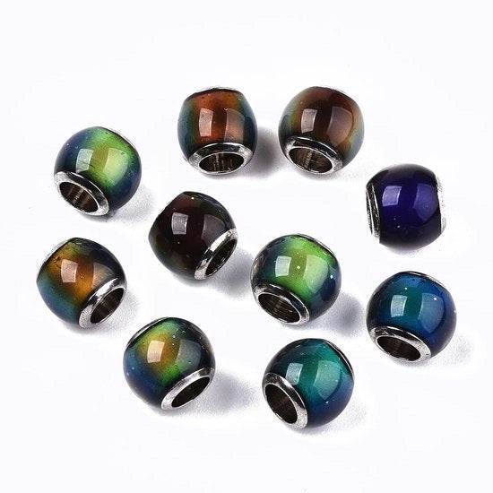 Accessori per gioielli in vetro - set di 5 - tamburo di vetro - core in ottone - fori grandi - per gioielli da realizzare - diametro 7-8 mm